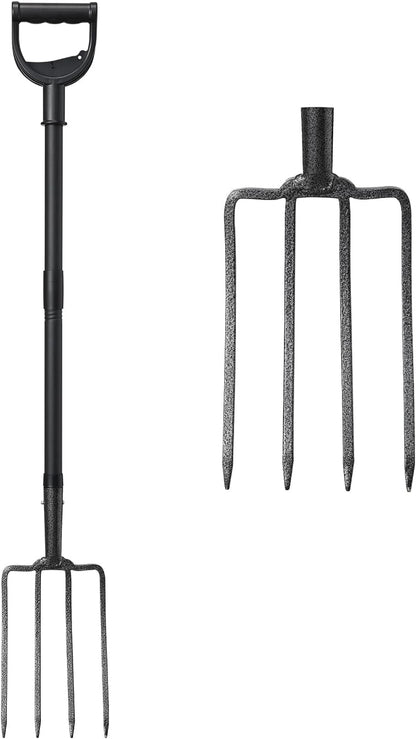 Pitchfork for Gardening, Metal Broadfork Garden Tools with 4 Gardening Claws, Hay Manure Mulch Fork for Compost, Horses, Shoveling and Sifting