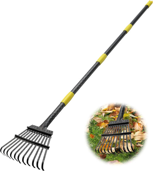 Rake,60 Inch Heavy Duty Small Garden Rake 11 Metal Tines -8.5 inch Wide, Adjustable Steel Handle,Garden Leaf Rake for Collecting Debris Among Flower Beds, Delicate Plants, Lawns ,Yards