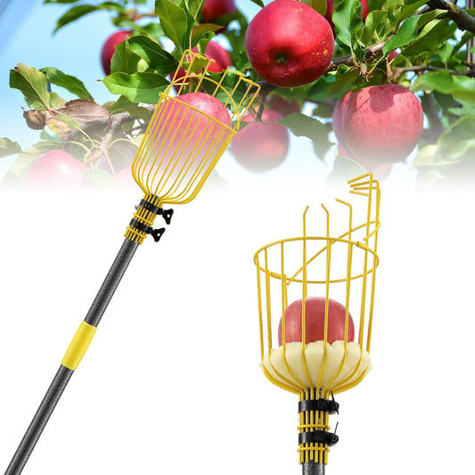 Fruit Picker Apple Picker, 66", 96", 120" Long Heavy Duty Fruit Picker Tool with Fruit Basket, Adjustable Splicing Extension Fruit Picker Pole Fruit Picking Grabber