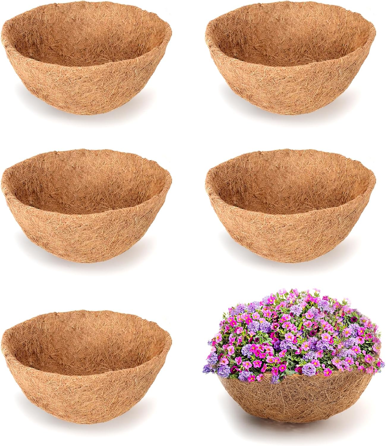 6 Pieces 8 Inch Round Coco Liners Hanging Basket Replacement, Natural Coconut Coco Fiber Liner Planter Basket Liners for Hanging Garden Basket Flower Pot Plants Vegetables