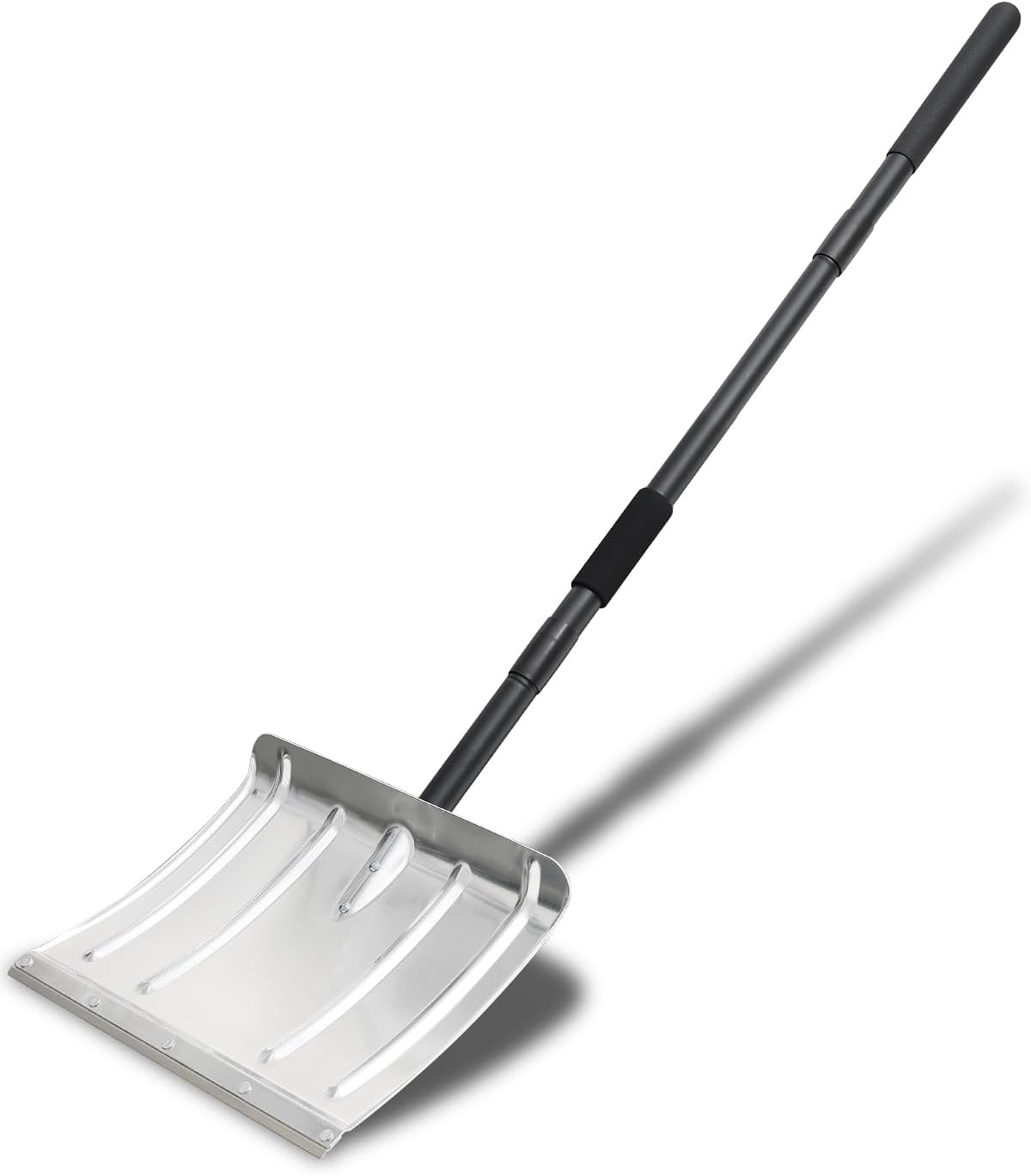 Snow Shovel for Driveway,Heavy Duty Aluminum Snow Shovel Pusher for Car Driveway Snow Removal,Metal Snow Shovel Ergonomic Snow Scoop for Decking Trunk Outdoor,54 Inches Long Handle