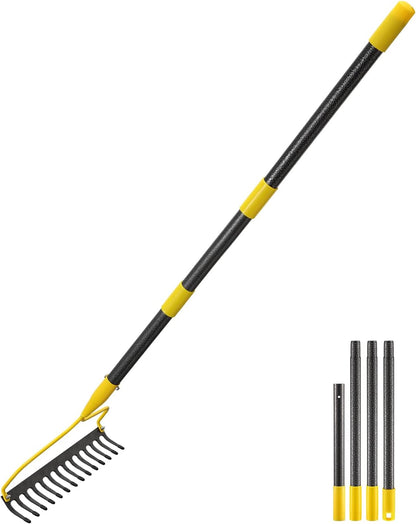 Garden Rake, 60 Inch Long 14 Inch Wide Heavy Duty 14 Tines Metal Bow Rake for Lawn,Hard Landscape Cultivator Garden Rake with Adjustable Steel Handle for Loosening Soil Leveling Mulch Gathering Leaf