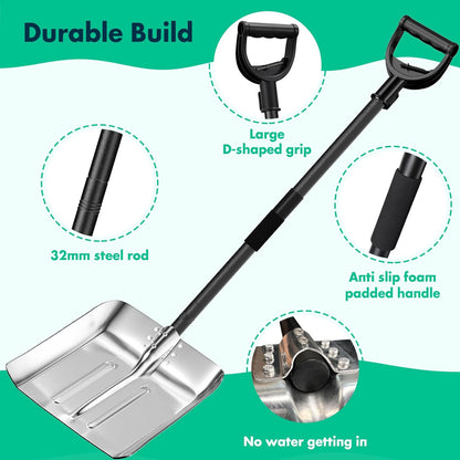 Snow Shovel for Driveway, Aluminum Snow Shovel for Driveway Car Snow Removal, Heavy Duty Back Saving Metal Snow Shovel Ergonomic Snow Scoop for Decking Car Trunk Outdoor,13.3” Wide, 50” Long Handle