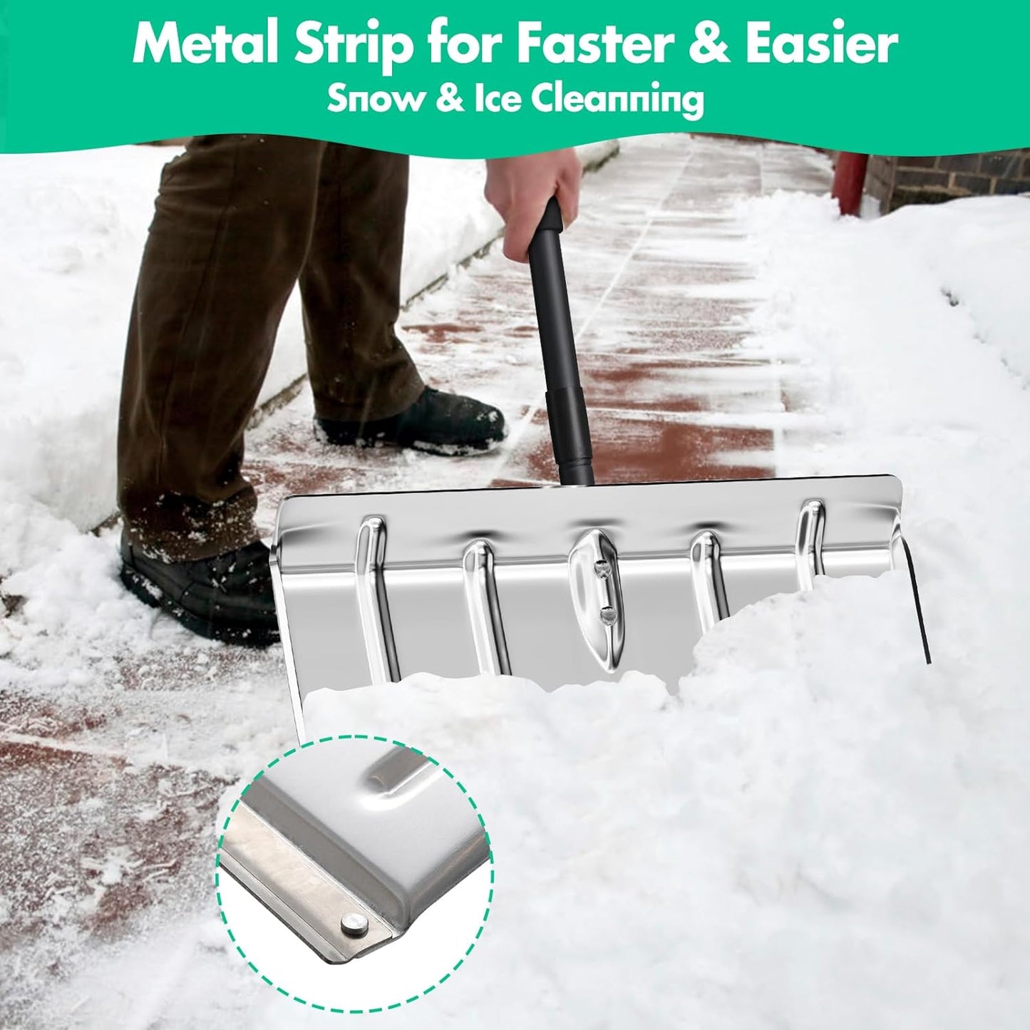 Snow Shovel for Driveway,Heavy Duty Aluminum Snow Shovel Pusher for Car Driveway Snow Removal,Metal Snow Shovel Ergonomic Snow Scoop for Decking Trunk Outdoor,54 Inches Long Handle