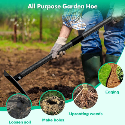 Triangle Hoe with Long Handle- 15 to 72 Inch Adjustable, Heavy Duty Metal Garden Hoe for Gardening Weeding Digging Loosening Soil Edging Cultivating, Handheld Triangular Garden Hoe