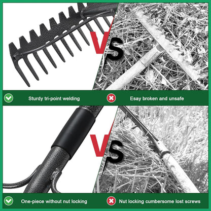 63'' Bow Rake ，17 Tines Metal Head Rake with Stainless Steel Handle，Heavy Duty Garden Rake for Loosening Soil Gathering Leaf Leveling Lawn Farming Land Management Yarn Thatch Rake