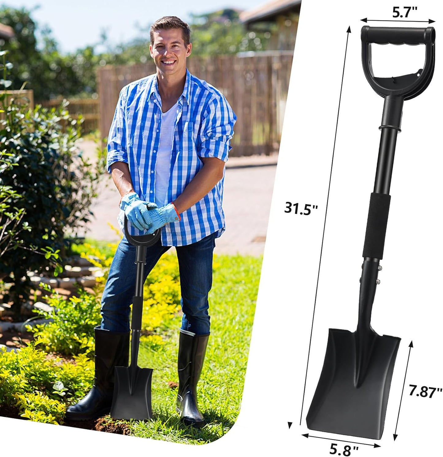 Shovels for Digging,31 inch Long & 1-1/4inch Diameter with Handle Heavy Duty Car Shovel, Suitable for Excavation Camping Car Gardening