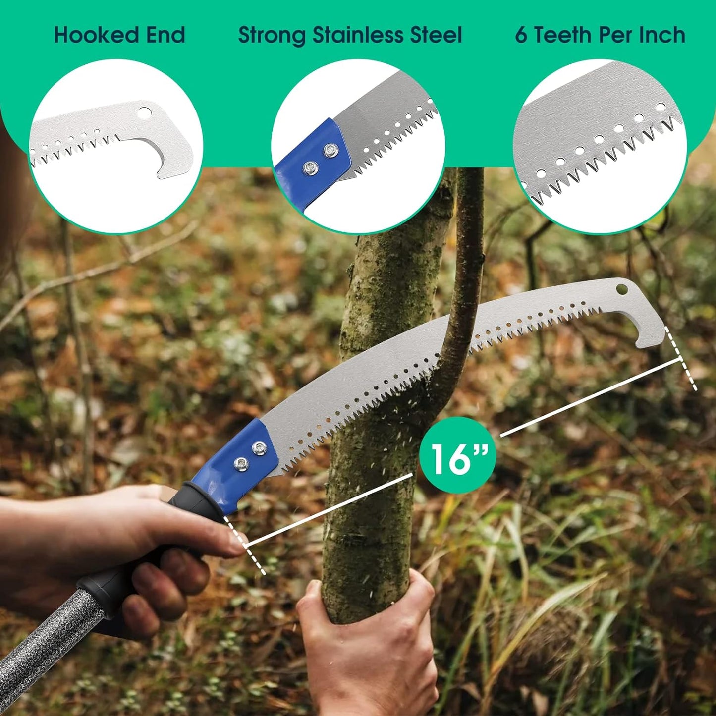 7.5FT Extension Pole Saw for Tree Trimming-Manual Tree Branches Pruner-Long Extendable Splicing Pole Pruning Saw Tree Trimmer with Adjustable Pole