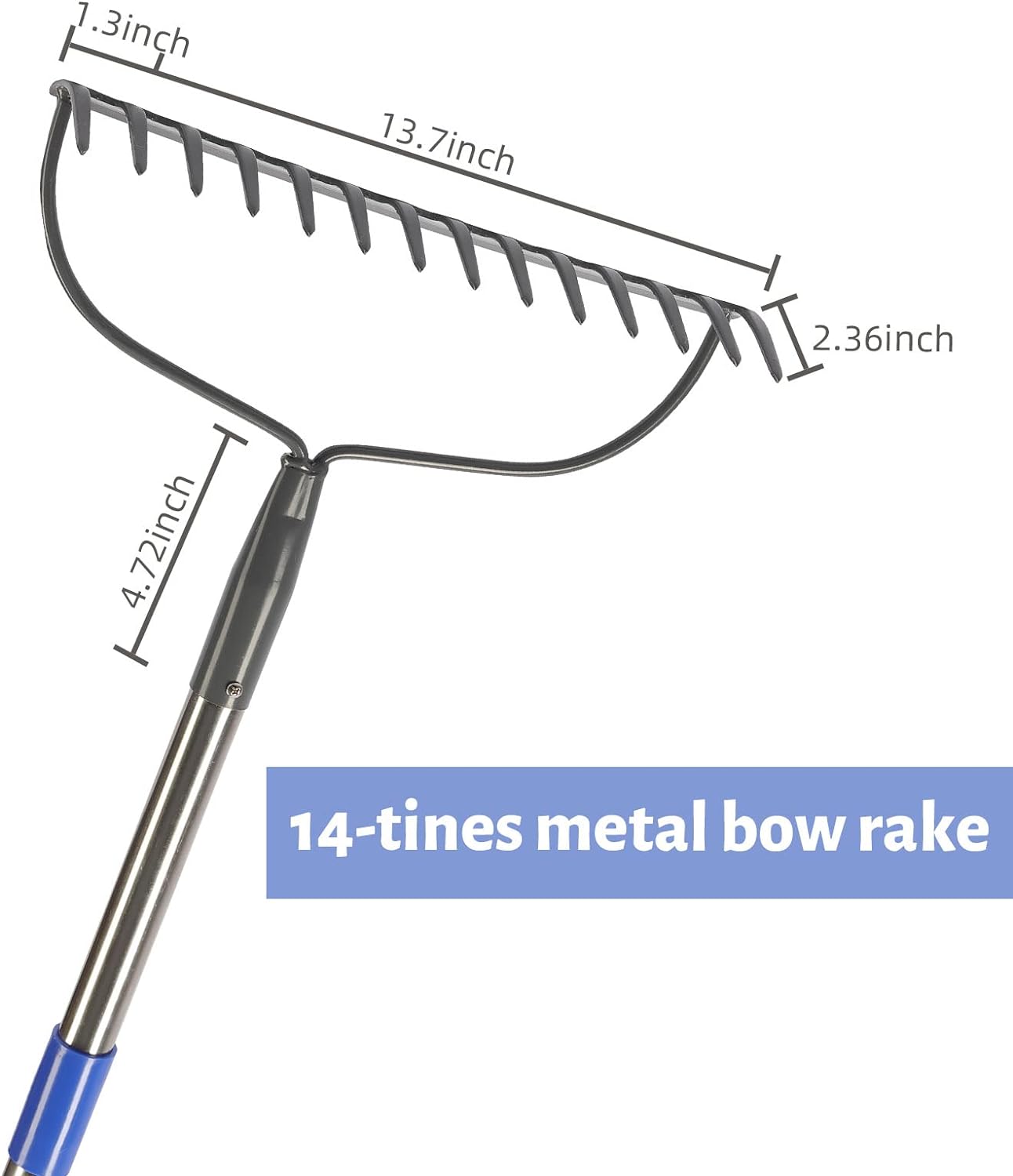 Garden Rakes for Soil with Long 152CM Handle,Heavy Duty 14 Tines Rake,Gardening Steel Tools&Equipment