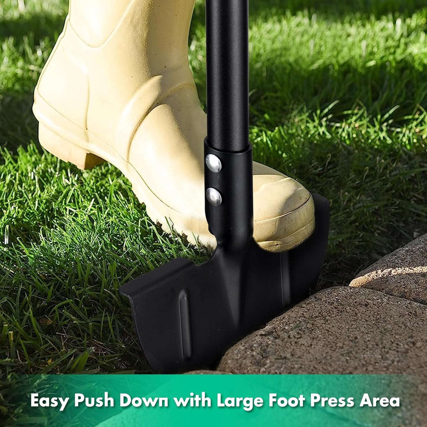 Half Moon Manual Lawn Edger - 36 Inch Long Handle- Heavy Duty Manual Edging Tool for Driveway, Sidewalk, Flower Bed, Landscaping Black