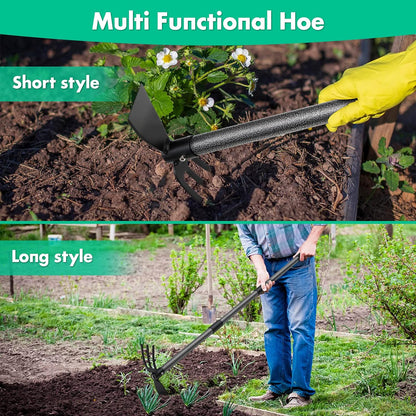 Hoe and Cultivator, Garden Hand Tiller with 45" Long Handle,Heavy Duty Garden Hoe and Cultivator for Gardening,Tilling Soil, Planting