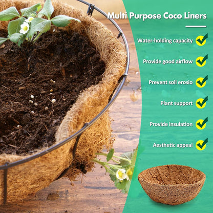 6 Pieces 8 Inch Round Coco Liners Hanging Basket Replacement, Natural Coconut Coco Fiber Liner Planter Basket Liners for Hanging Garden Basket Flower Pot Plants Vegetables