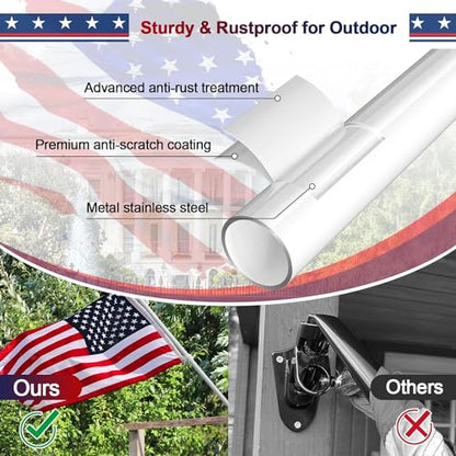 Flag Pole Kit with 3x5 American Flag - Includes 5ft Heavy Duty Tangle Free Flagpole,Embroidered 3X5 US Flag,Aluminum Mount Holder Bracket,Metal Flagpoles for Outside House,Porch,Outdoor - White