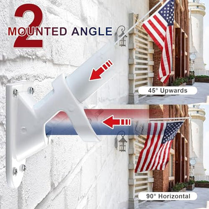 House Flag Pole Kit - 3x5ft Flag Pole Holder for Outside House,Upgraded Tangle Free with Ball Bearing Swivel Rings,Heavy Duty Metal Flagpole with Aluminum Wall Mount Bracket,for Porch,Outdoor,White