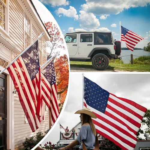 House Flag Pole Kit - 3x5ft Flag Pole Holder for Outside House,Upgraded Tangle Free with Ball Bearing Swivel Rings,Heavy Duty Metal Flagpole with Aluminum Wall Mount Bracket,for Porch,Outdoor,White