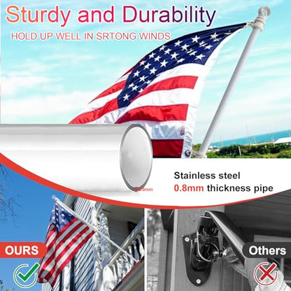 House Flag Pole Kit - 3x5ft Flag Pole Holder for Outside House,Upgraded Tangle Free with Ball Bearing Swivel Rings,Heavy Duty Metal Flagpole with Aluminum Wall Mount Bracket,for Porch,Outdoor,White