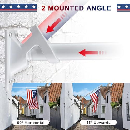 Flag Pole Kit with 3x5 American Flag - Includes 5ft Heavy Duty Tangle Free Flagpole,Embroidered 3X5 US Flag,Aluminum Mount Holder Bracket,Metal Flagpoles for Outside House,Porch,Outdoor - White