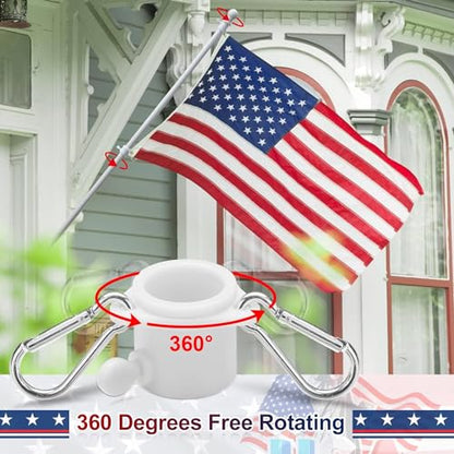 Flag Pole Kit with 3x5 American Flag - Includes 5ft Heavy Duty Tangle Free Flagpole,Embroidered 3X5 US Flag,Aluminum Mount Holder Bracket,Metal Flagpoles for Outside House,Porch,Outdoor - White