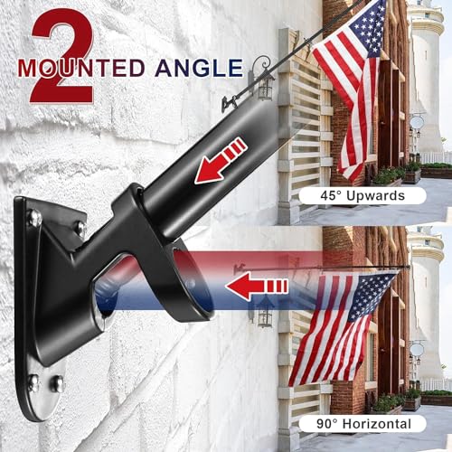 Flag Pole for House with American Flag-Black Flagpoles Residential Kit with 5FT Tangle Free Metal Flag Poles,3x5 Embroidered US Flag and Holder Bracket,Stainless Steel for Outside Porch,Outdoor,Boat