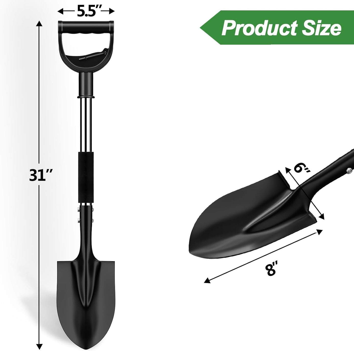 Shovel for Digging, 31 inch Small Garden Shovel with Grip Handle Shovel Metal Mini Spade Shovels for Gardening for Survival Camping Auto Snow Removal