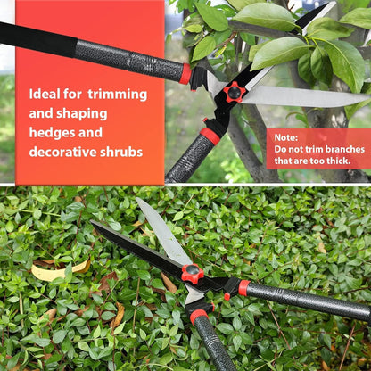 Garden Hedge Shears, Lightweight 29 Inch Steel Manual Hedge Clippers for Trimming Borders, Boxwood, and Tall Bushes, Ergonomic Handle with 10" Rust and Stick Proof Sharp Blade with Limb Notch