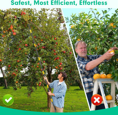 Fruit Picker Apple Picker, 66", 96", 120" Long Heavy Duty Fruit Picker Tool with Fruit Basket, Adjustable Splicing Extension Fruit Picker Pole Fruit Picking Grabber