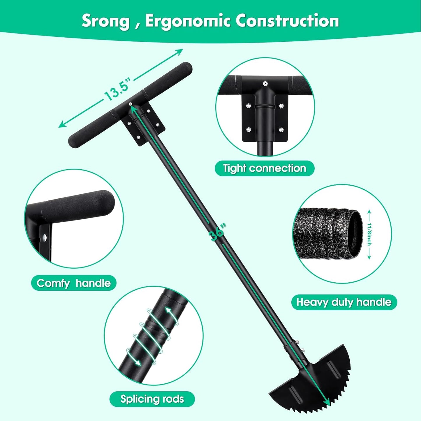 Half Moon Manual Lawn Edger - 36 Inch Long Handle- Heavy Duty Manual Edging Tool for Driveway, Sidewalk, Flower Bed, Landscaping Black