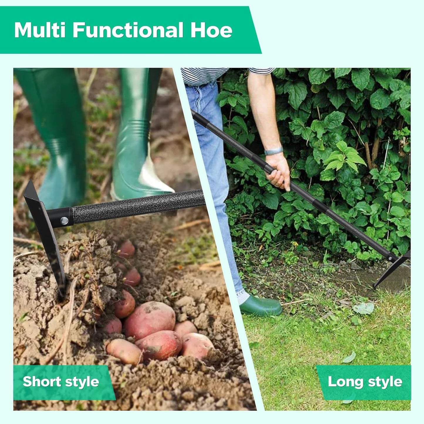 Triangle Hoe with Long Handle- 15 to 72 Inch Adjustable, Heavy Duty Metal Garden Hoe for Gardening Weeding Digging Loosening Soil Edging Cultivating, Handheld Triangular Garden Hoe