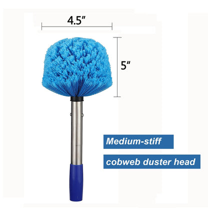 Cobweb Duster with Pole, 4ft Stainless Steel Pole Cobweb Brush with Medium-Stiff Bristles for Walls Beams Shelves Iight Fixtures and Window Screens