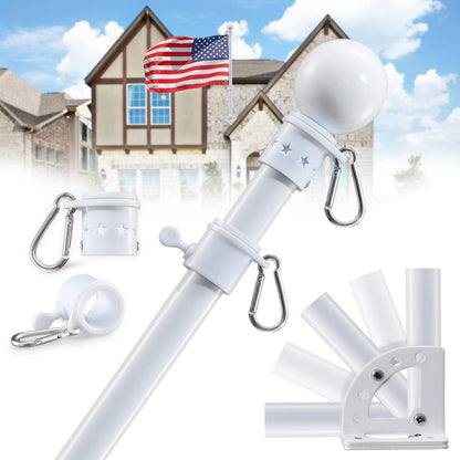 3x5 Flag Pole Kit - 5ft Tangle Free Flag Pole Holder for Outside House,Heavy Duty Flagpole High Wind Resistant,Metal Flagpoles Residential for Outdoor,Porch,Garage -White