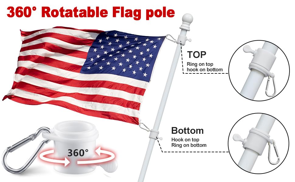 White Flag Poles for Outside House - 5ft Tangle Free Flag Pole for House,Heavy Duty Metal Flagpole Hardware for 3x5 American Flags,Outdoor Flagpoles Mount for Porch,Car,Truck,Boat (without Bracket)