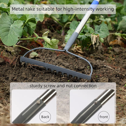 Garden Rakes for Soil with Long 152CM Handle,Heavy Duty 14 Tines Rake,Gardening Steel Tools&Equipment