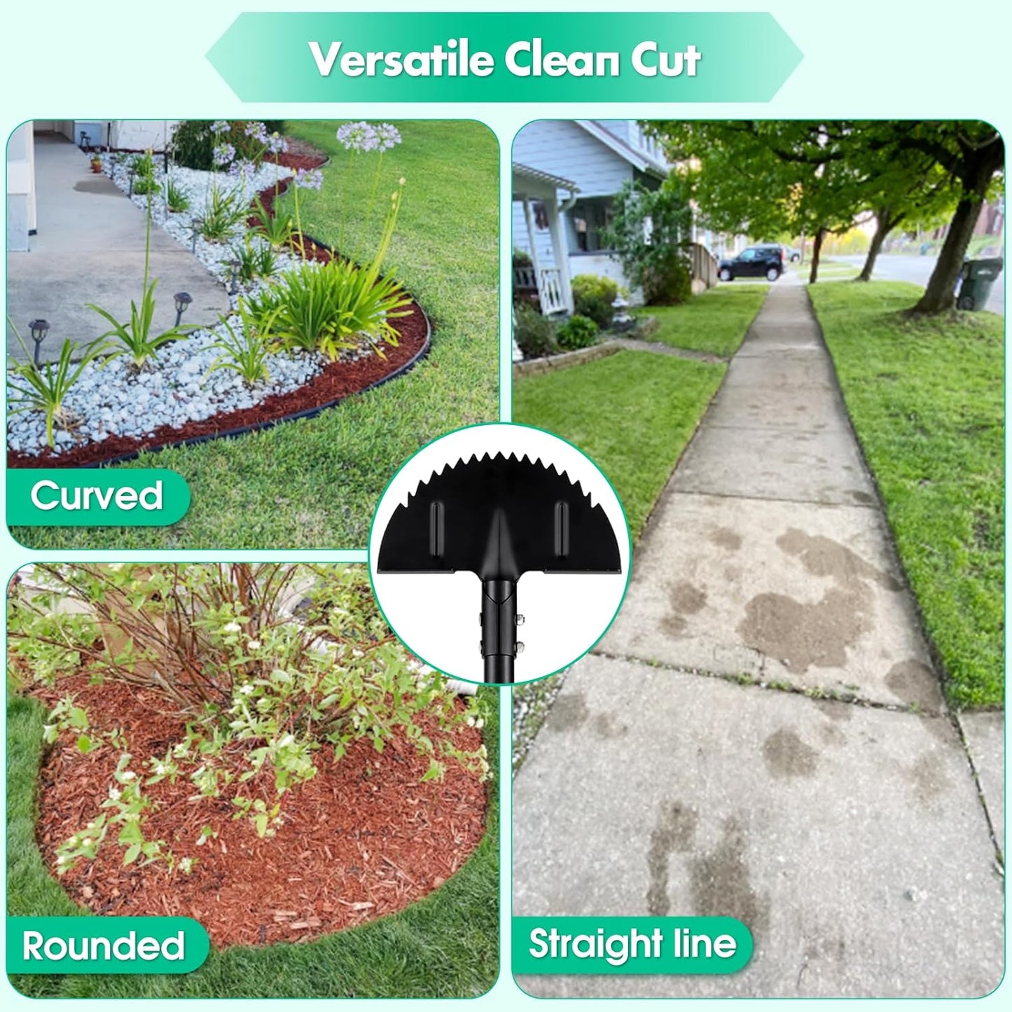 Half Moon Manual Lawn Edger - 36 Inch Long Handle- Heavy Duty Manual Edging Tool for Driveway, Sidewalk, Flower Bed, Landscaping Black