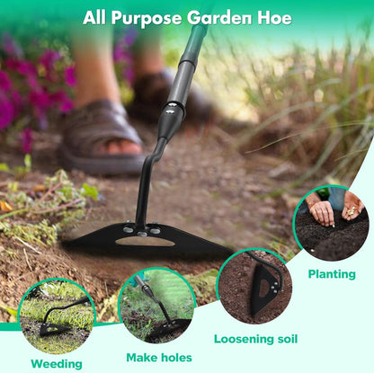 Hoe Garden Tools - Hardened Hollow Garden Hoe with Long Handle 55 Inch - Heavy Duty Metal Garden Hoes Manual Weeder