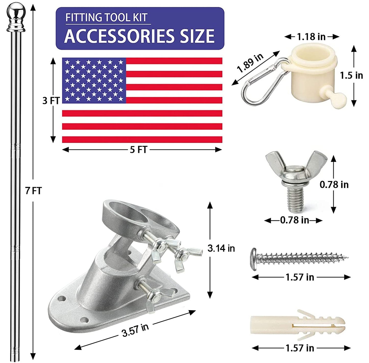 NICECHOICE Flag Pole Kit for House, 7FT Flag Pole with Wall Mounted Bracket and American Flag Rustproof Tangle Flag Pole for House Yard Residential or Commercial Black