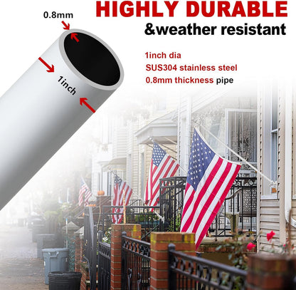 White Flag Poles for Outside House - 5ft Tangle Free Flag Pole for House,Heavy Duty Metal Flagpole Hardware for 3x5 American Flags,Outdoor Flagpoles Mount for Porch,Car,Truck,Boat (without Bracket)