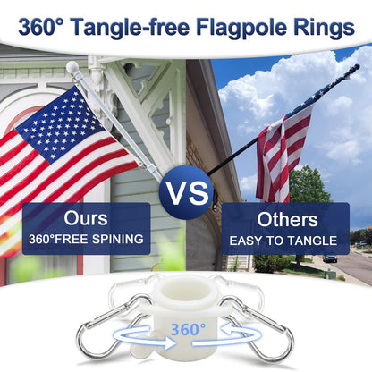 3x5 Flag Pole Kit - 5ft Tangle Free Flag Pole Holder for Outside House,Heavy Duty Flagpole High Wind Resistant,Metal Flagpoles Residential for Outdoor,Porch,Garage -White