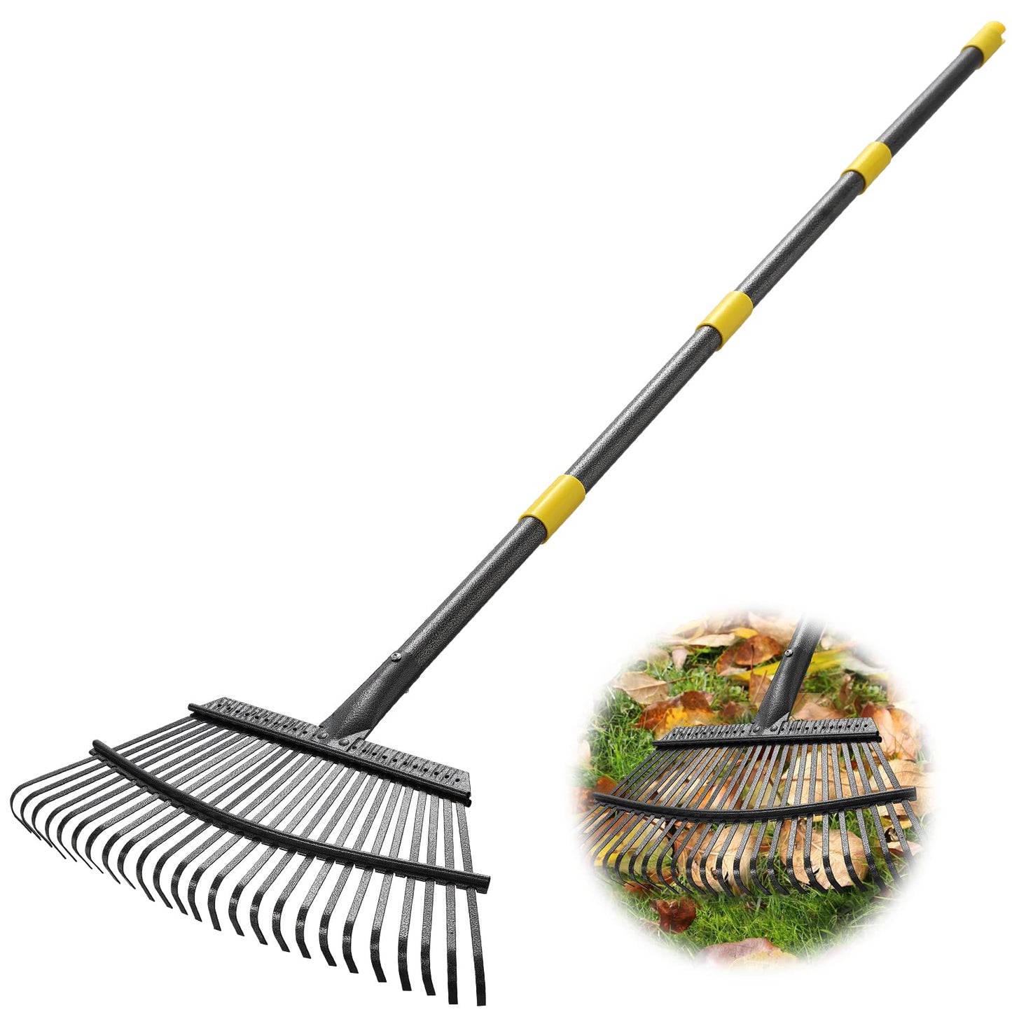 NICECHOICE - 79 Inch Long Garden Leaf Rake, 18 Inch Wide Heavy Duty Leaf Rake for Shrub with 25 Metal Tines with Ergonomics Adjustable Handle