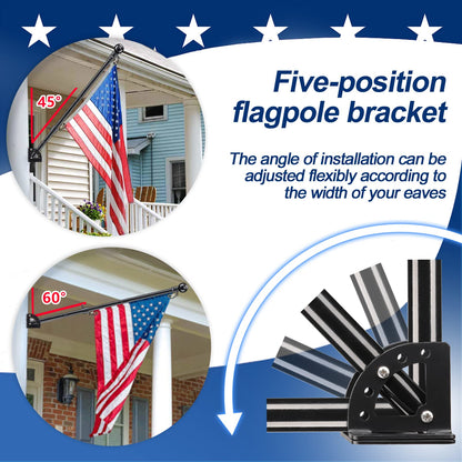 House Flag Pole Kit - 5ft Heavy Duty Metal Flag Pole Holder for Outside House,Tangle Free 3x5 Flagpole with Multi-Position Mounting Bracket for Porch,Outdoor,Truck,Jeep,Boat