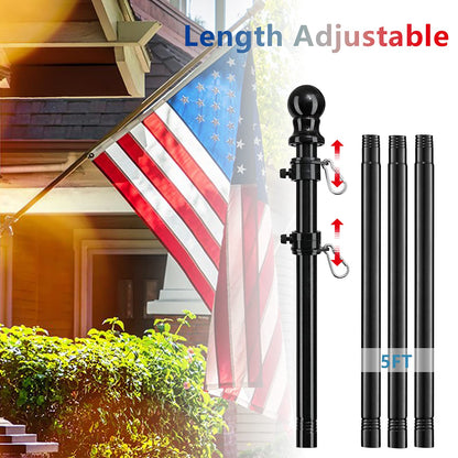 Black Flag Pole for House - 5ft Tangle Free House Flag Pole for 3x5 Flags,Rustproof Outdoor Flag Poles for Outside House Porch Garage Truck Boat Decor (Flagpole without Bracket)