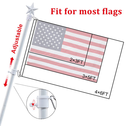 House Flag Pole Kit - 5ft Tangle Free Flag Pole Holder for Outside House,Heavy Duty American Flag Poles for 3x5 Flags Outdoor,Decorative Metal Flagpole for Porch,Garage,Wall Mount - White