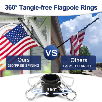 House Flag Pole Kit - 5ft Heavy Duty Metal Flag Pole Holder for Outside House,Tangle Free 3x5 Flagpole with Multi-Position Mounting Bracket for Porch,Outdoor,Truck,Jeep,Boat