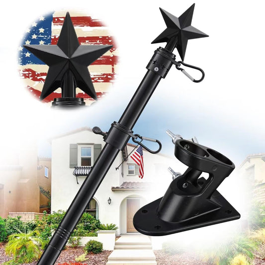 Flag Pole Holder for Outside House - 5ft Tangle Free Porch Flag Pole Kit with Mount Bracket,Heavy Duty American Flag Poles for 3x5 Flags Outdoor,Decorative Metal Flagpole for Porch,Garage - Black