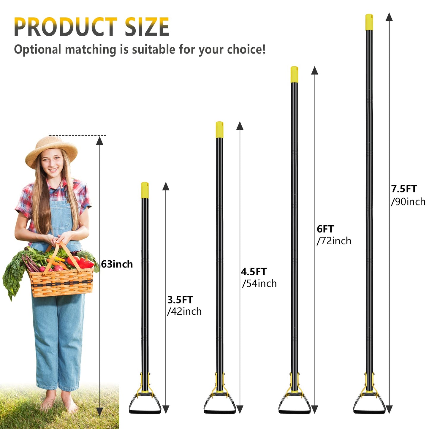 BsBsBest Scuffle Hoe Garden Tool, Stirrup Loop Hoe with 90 Inch Adjustable Long Hand, Great for Weeds in Backyard,Vegetable Garden