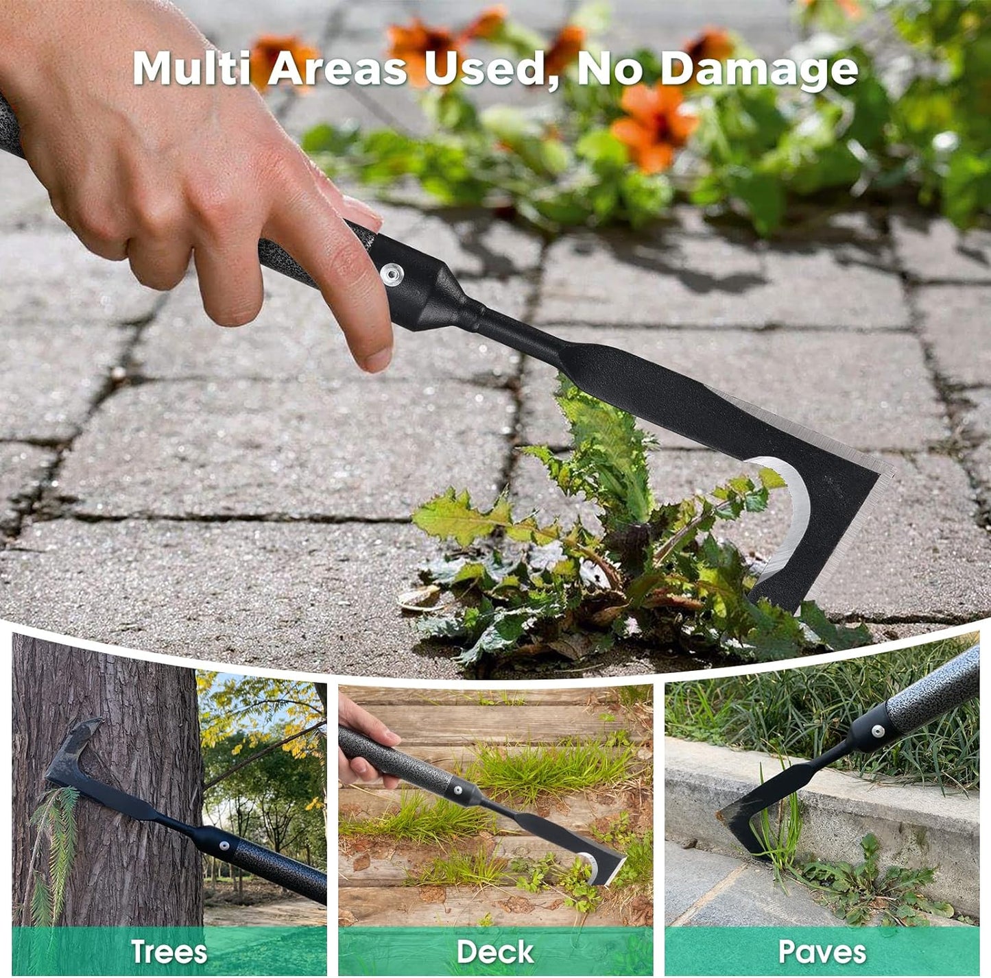 Crack Weeder, Manual Crevice Weeding Tool Weed Puller with Adjustable Handle for Sidewalk Paver Deck Boards, 14.5 or 29” Long Steel Crack Weeder Crevice Weeding Tool with Metal Handle