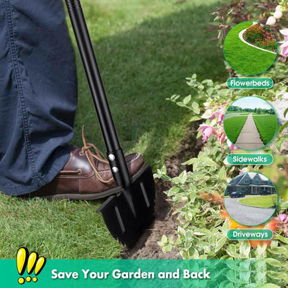 Half Moon Manual Lawn Edger - 36 Inch Long Handle- Heavy Duty Manual Edging Tool for Driveway, Sidewalk, Flower Bed, Landscaping Black