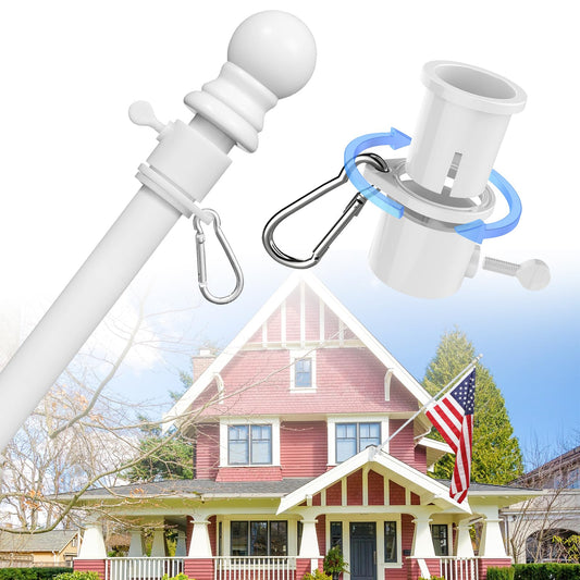 House Flag Pole Kit - 5ft Tangle Free Heavy Duty Flag Pole for Outside House,Decorative Metal Flag Poles for Outdoor Front Porch Boat Truck, Wall Mount & Portable 3x5 Hand Held Flagpole - White