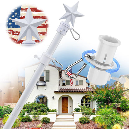 House Flag Pole Kit - 5ft Tangle Free Flag Pole Holder for Outside House,Heavy Duty American Flag Poles for 3x5 Flags Outdoor,Decorative Metal Flagpole for Porch,Garage,Wall Mount - White