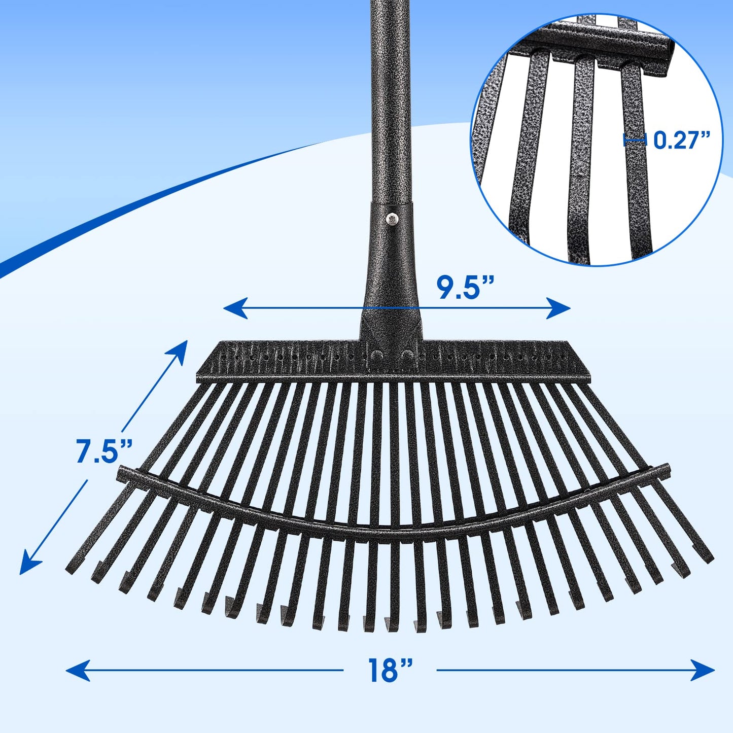 65 Inch Rake for Leaves, Rakes with 25 Metal Tines Ergonomics Adjustable Handle