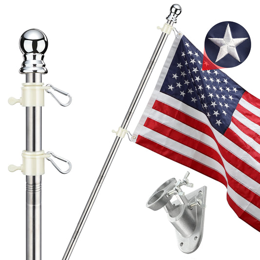 NICECHOICE Flag Pole Kit for House, 7FT Flag Pole with Wall Mounted Bracket and American Flag Rustproof Tangle Flag Pole for House Yard Residential or Commercial Black